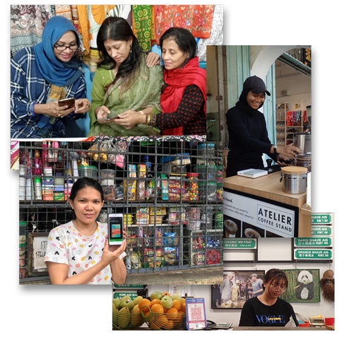 Asian female business owners with their mobile phones